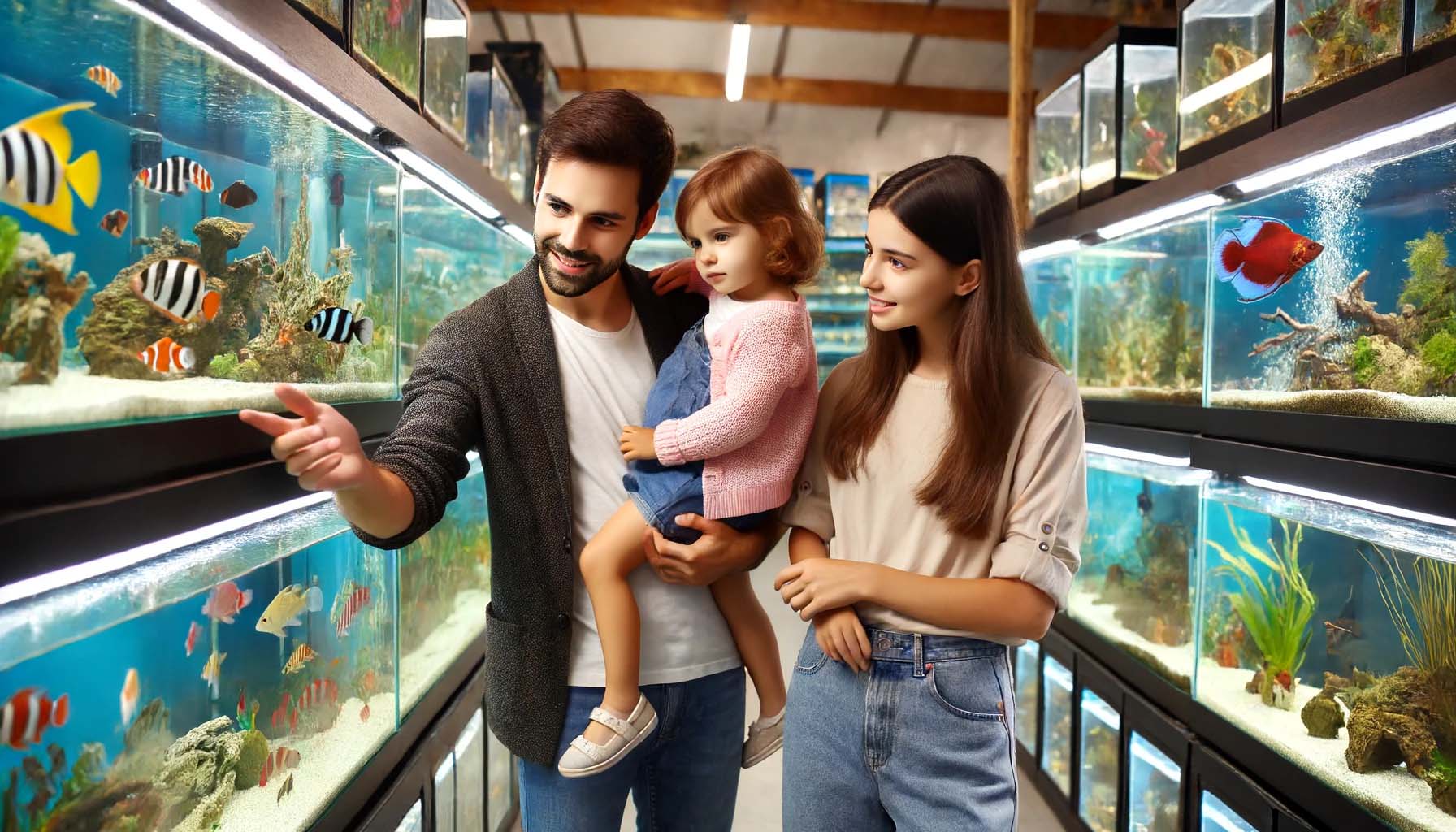 family at a local aquarium store